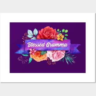 Blessed Gramma Floral Design with Watercolor Roses Posters and Art